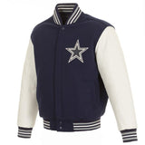 DALLAS COWBOYS DOMESTIC TWO TONE WOOL LEATHER JACKET - NAVY/WHITE