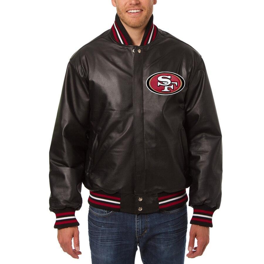 SAN FRANCISCO 49ERS FULL LEATHER SNAP JACKET - BLACK