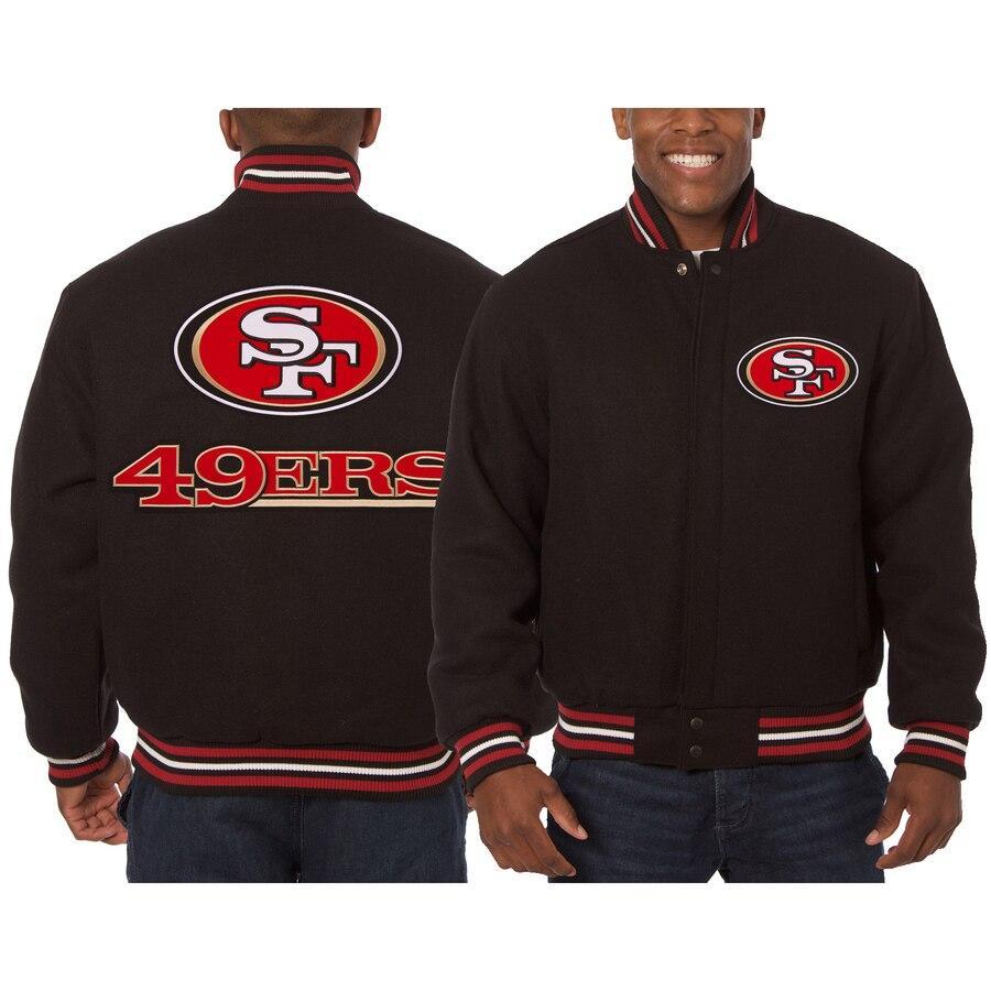SAN FRANCISCO 49ERS JH DESIGN EMBROIDERED WOOL JACKET - BLACK