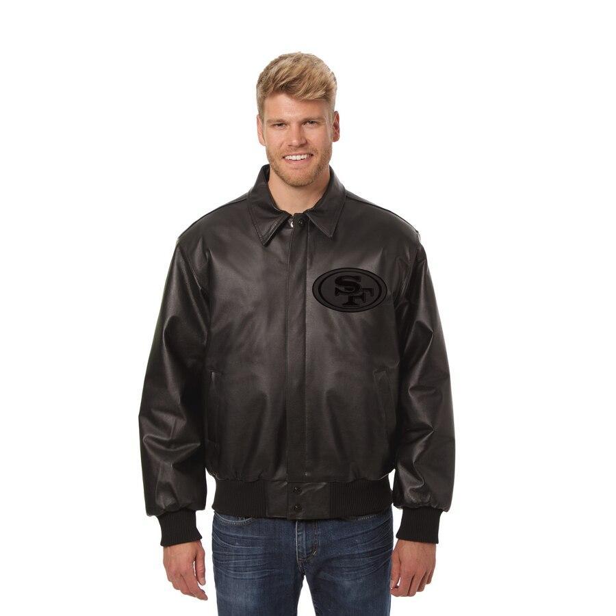 SAN FRANCISCO 49ERS JH DESIGN TONAL ALL LEATHER JACKET - BLACK