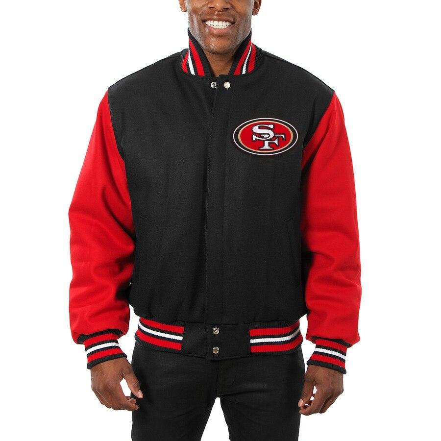 SAN FRANCISCO 49ERS JH DESIGN WOOL FULL-SNAP JACKET - BLACK/SCARLET