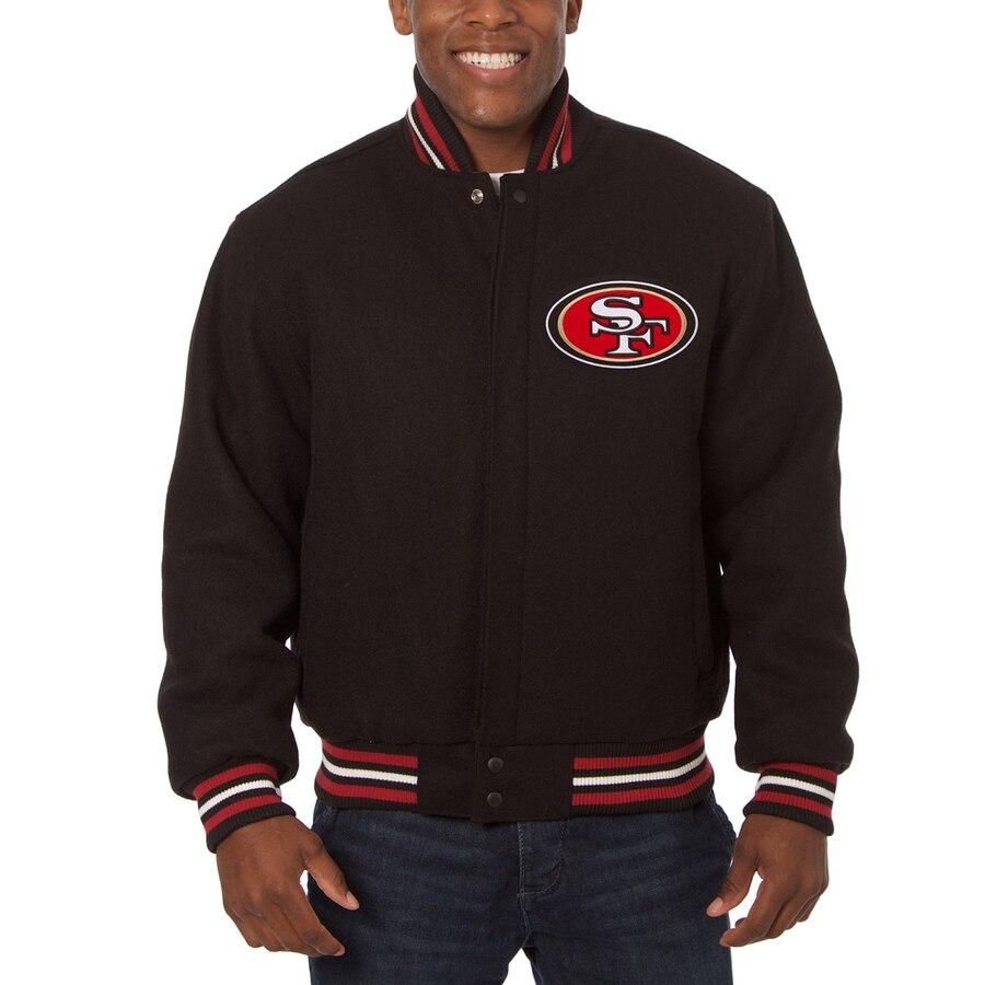 SAN FRANCISCO 49ERS JH DESIGN EMBROIDERED WOOL JACKET - BLACK