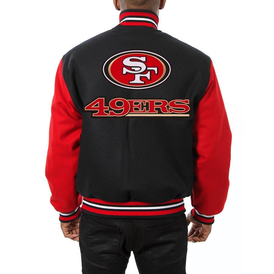 SAN FRANCISCO 49ERS JH DESIGN WOOL FULL-SNAP JACKET - BLACK/SCARLET