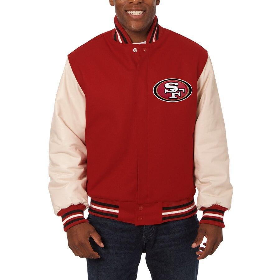 SAN FRANCISCO 49ERS JH DESIGN WOOL & LEATHER FULL-SNAP JACKET - SCARLET/CREAM
