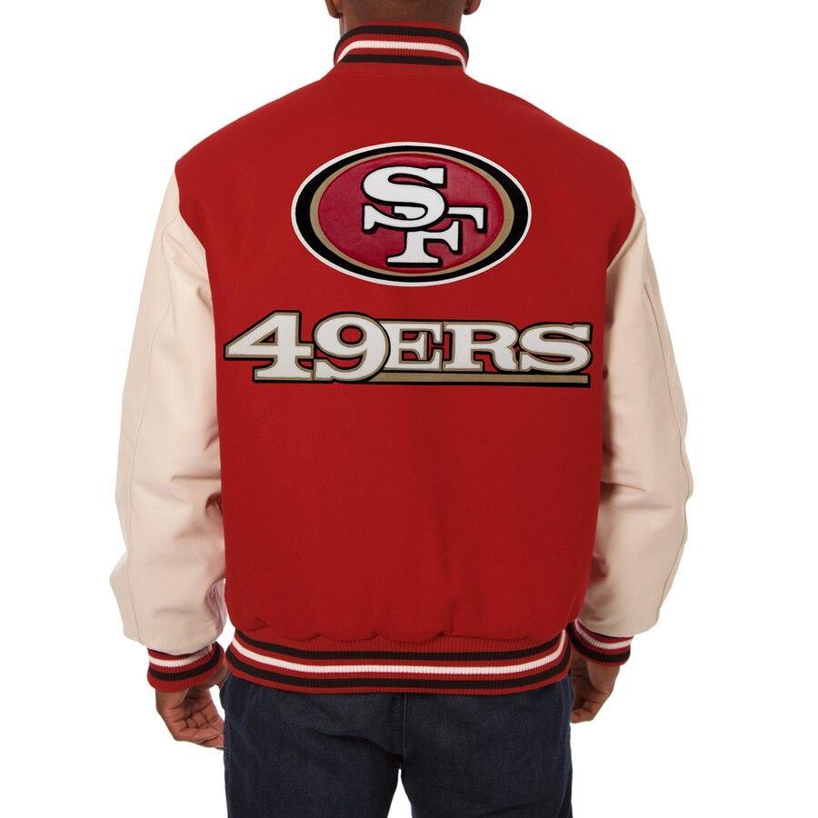 SAN FRANCISCO 49ERS JH DESIGN WOOL & LEATHER FULL-SNAP JACKET - SCARLET/CREAM
