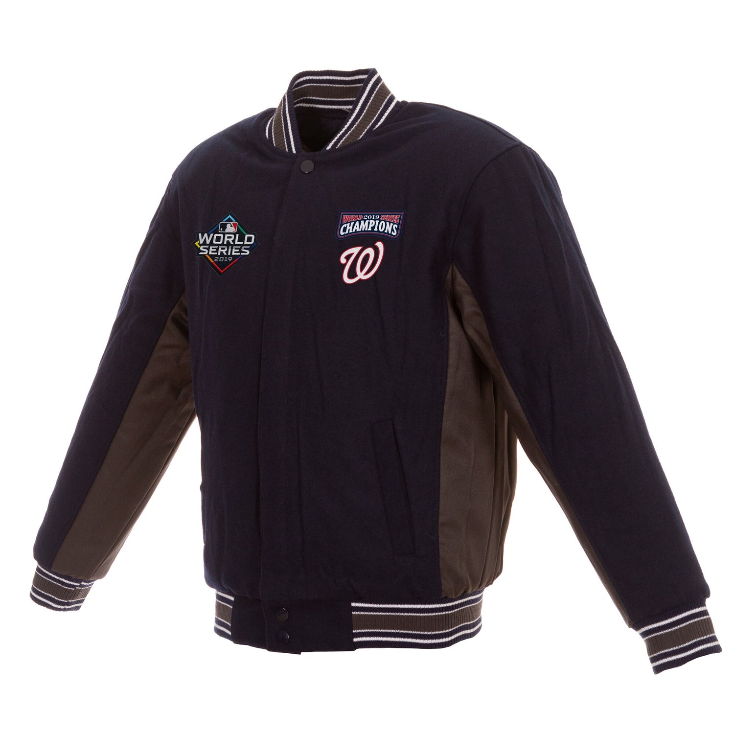 WASHINGTON NATIONALS JH DESIGN 2019 WORLD SERIES CHAMPIONS FULL-SNAP WOOL JACKET - NAVY