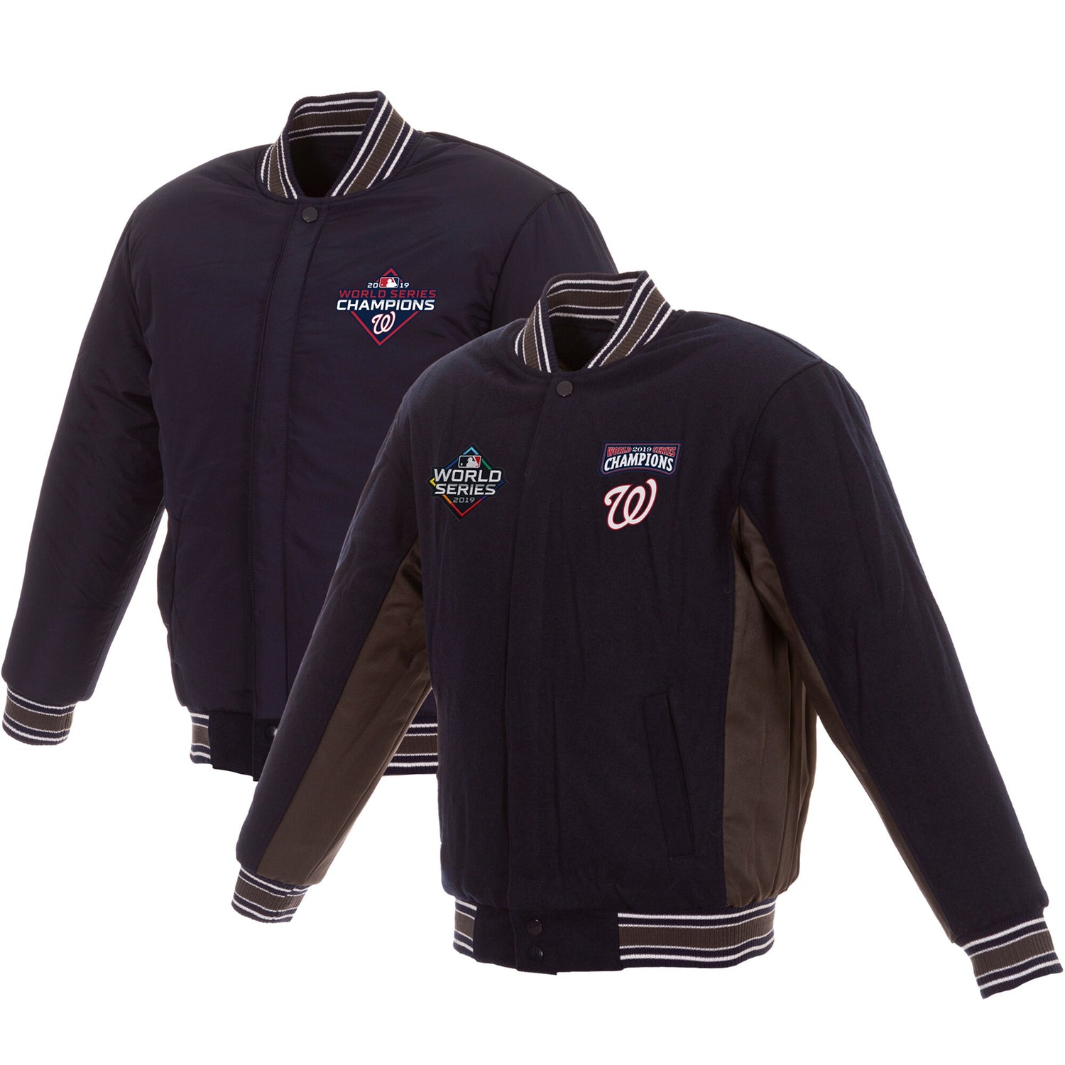 WASHINGTON NATIONALS JH DESIGN 2019 WORLD SERIES CHAMPIONS FULL-SNAP WOOL JACKET - NAVY