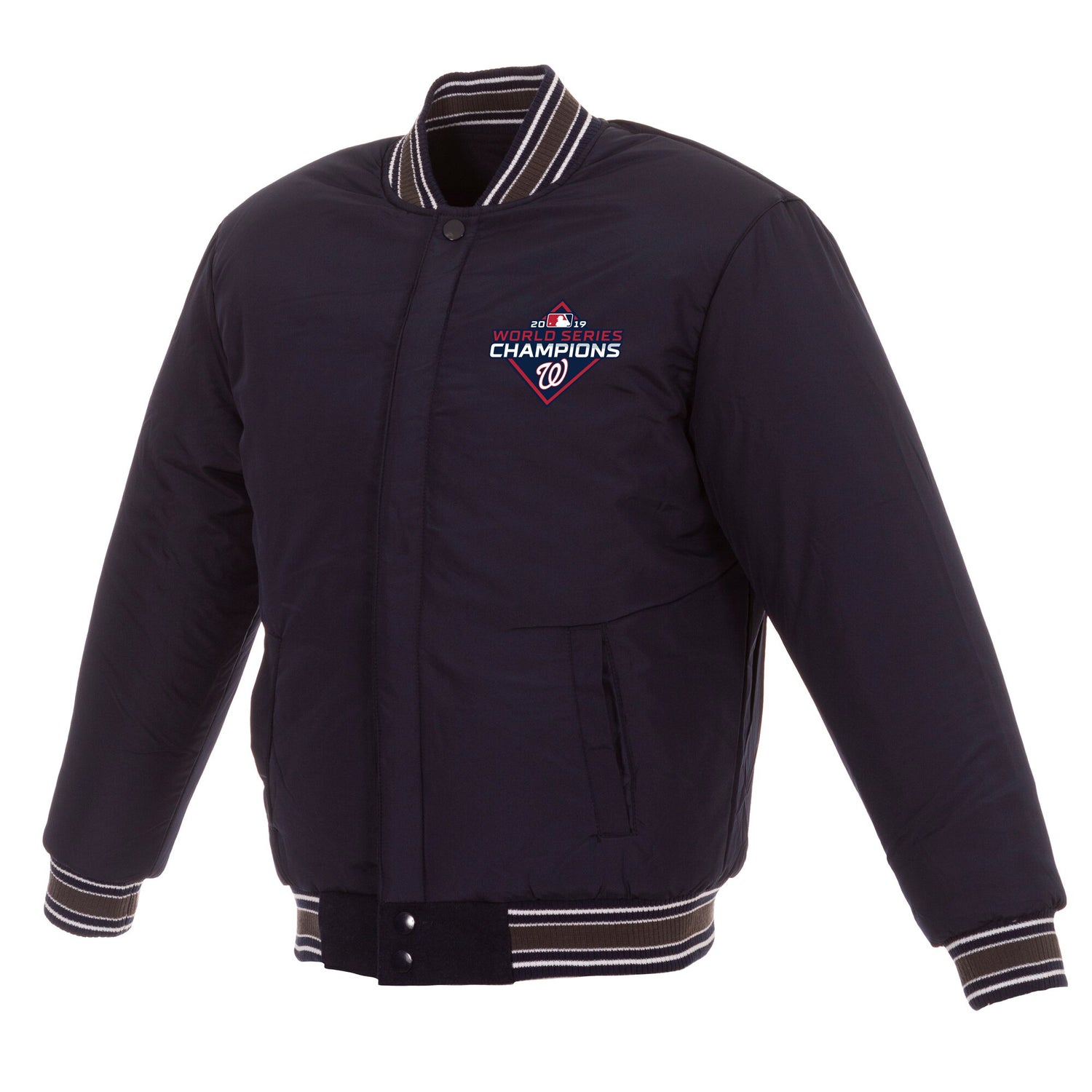 WASHINGTON NATIONALS JH DESIGN 2019 WORLD SERIES CHAMPIONS FULL-SNAP WOOL JACKET - NAVY
